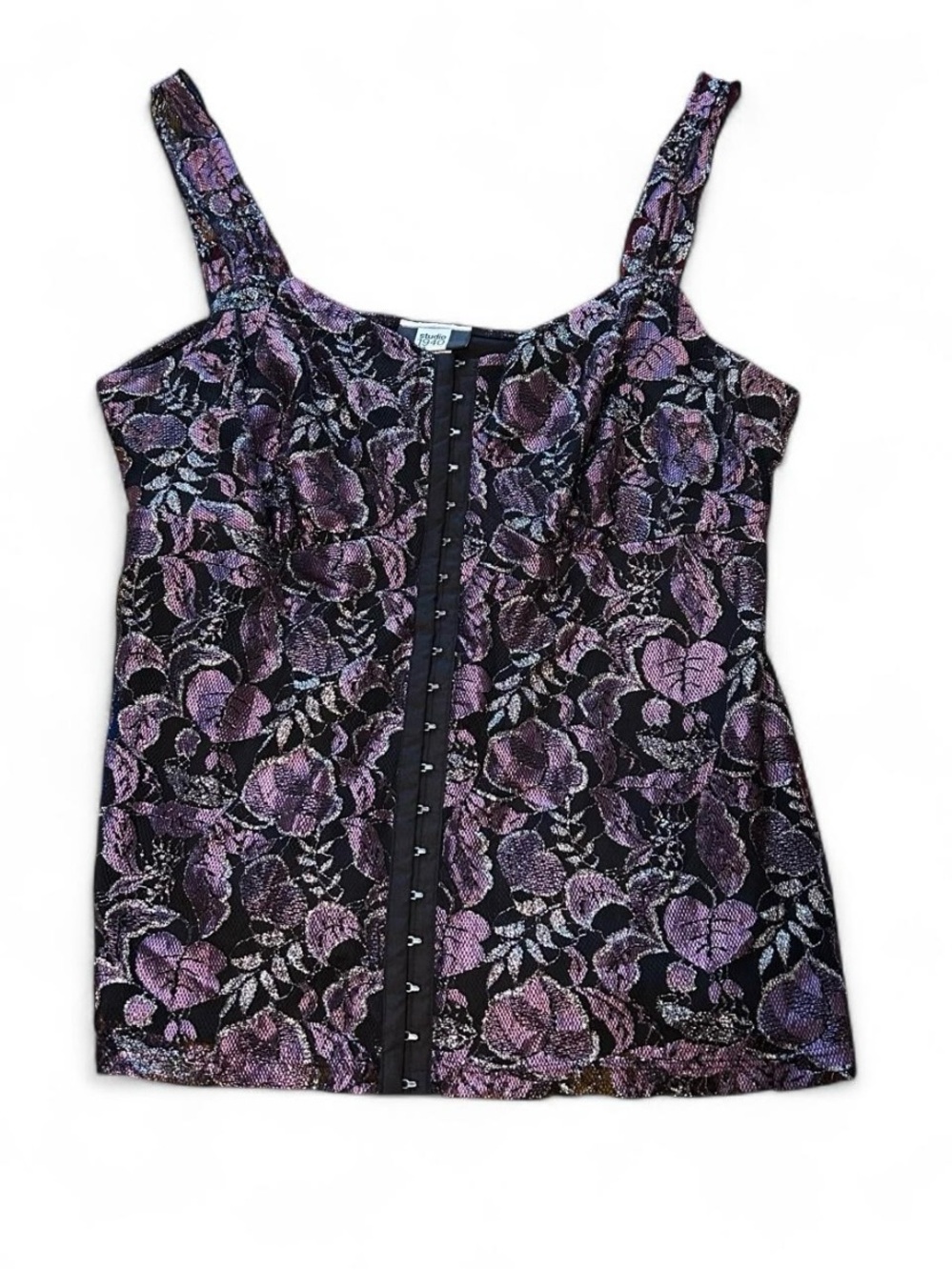 vintage whimsigoth studio 1940 purple and black lace floral front clasp top
